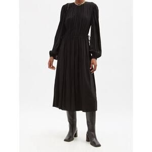 ANOTHER TOMORROW Pleated Black Drawstring Waist Jersey Midi Dress Size 40 US 4